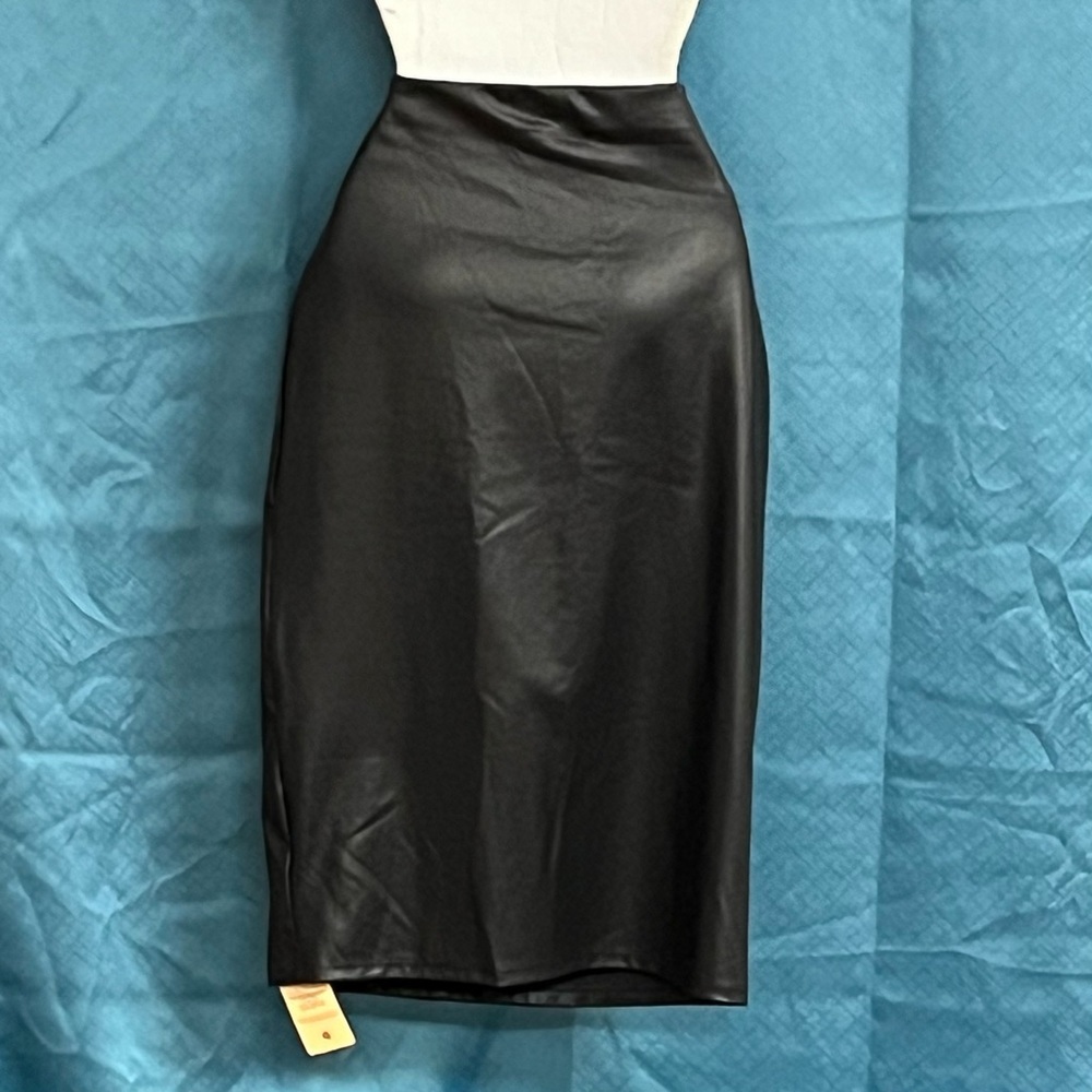 Black Faux Leather Midi Skirt - Picture 3 of 6